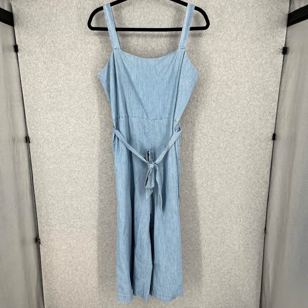 Gap Womens Apron Wide Leg Jumpsuit Size 20 Blue Tie Waist Coastal Pockets NEW